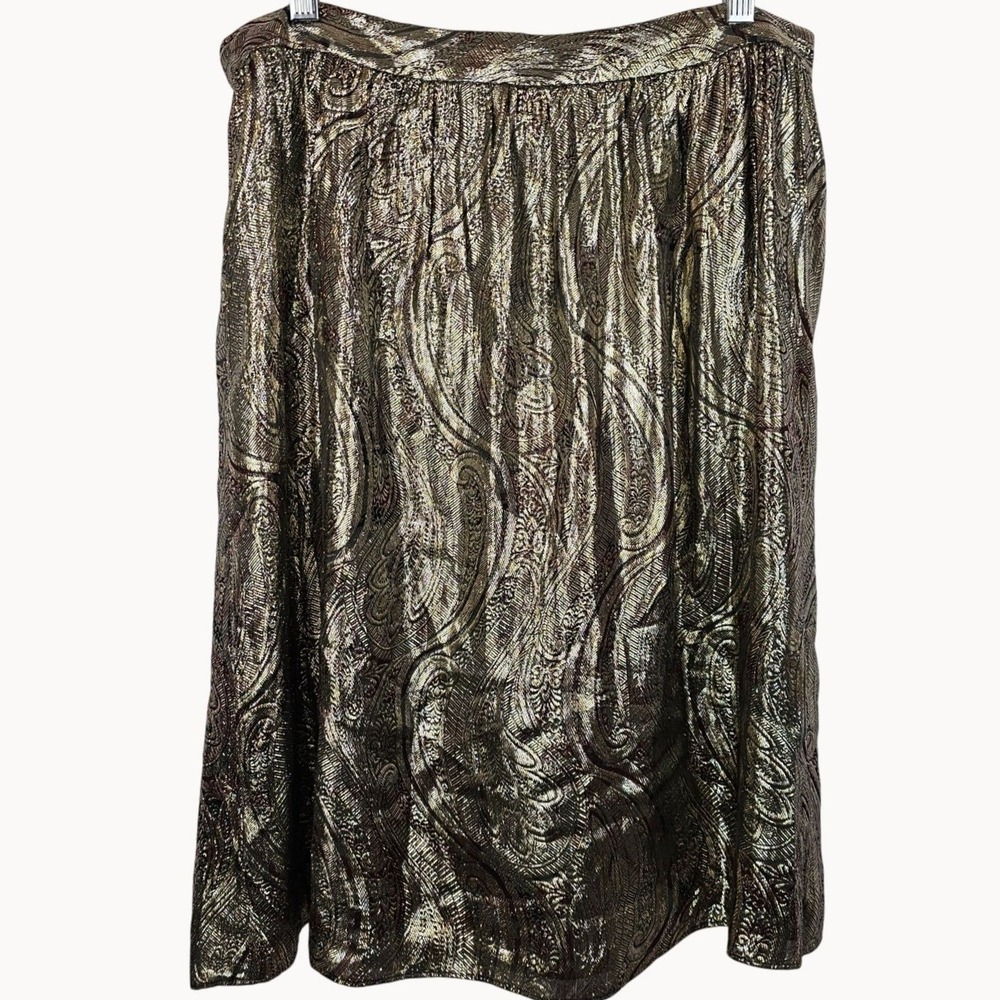 J.Crew Collection Gold Metallic Silk Paisley Skirt 8 Shimmer Cocktail Elegant - Picture 1 of 13